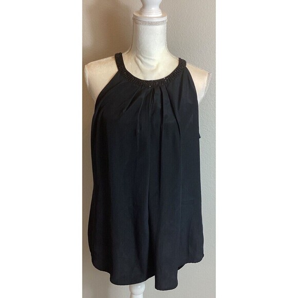 New York & Company Tops - New York & Company Black Sleeveless Halter Blouse w Sequins Size L (12/14)